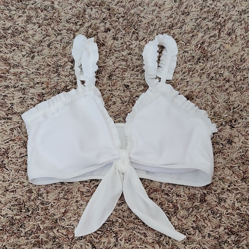 White Ruffled Women's Swim Top